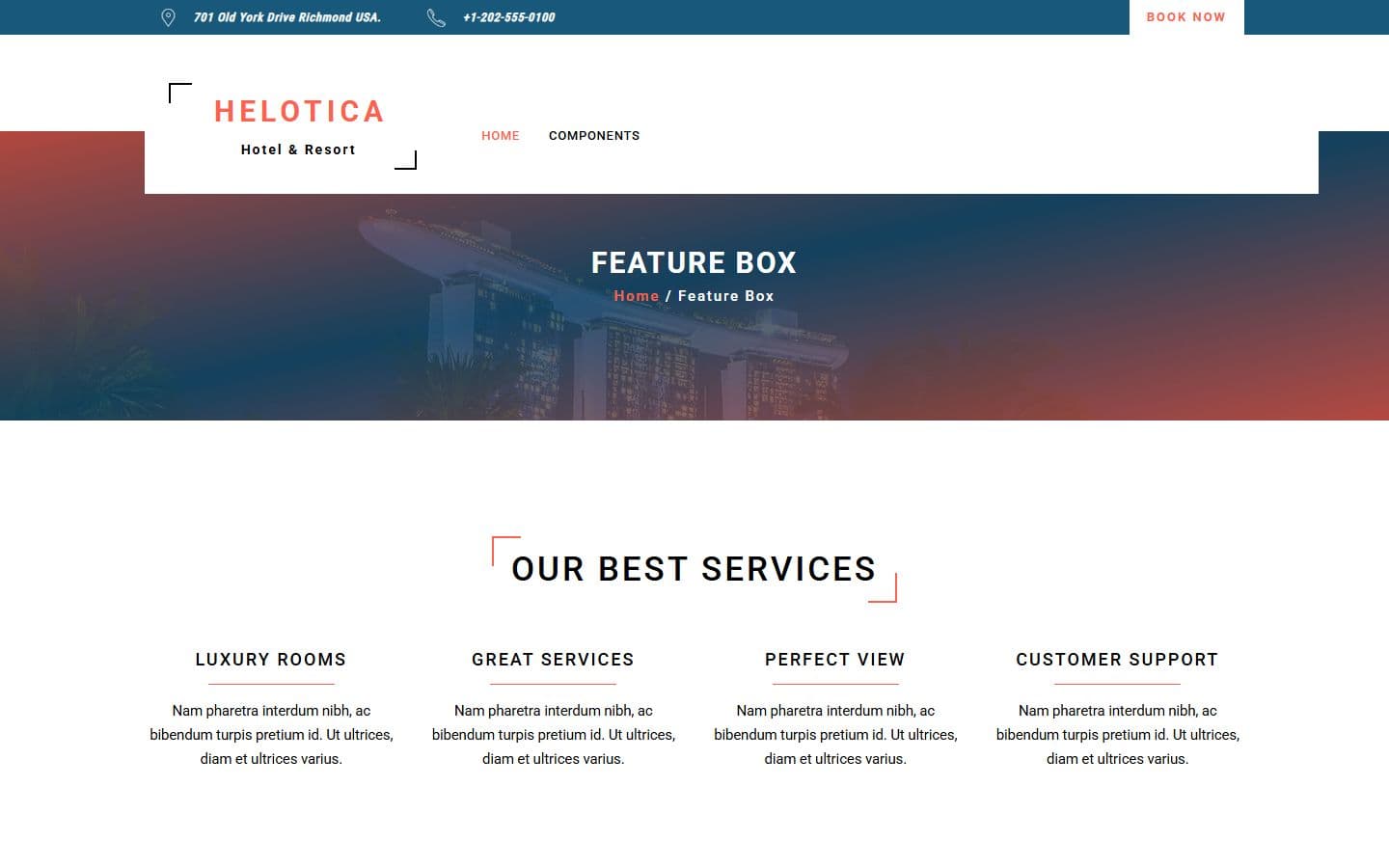 Helotica Feature box page
