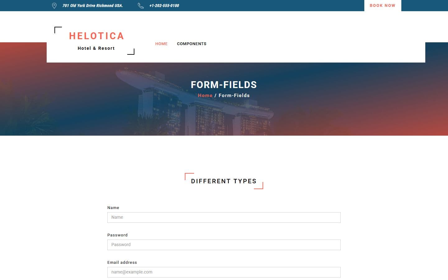 Helotica Form fields page