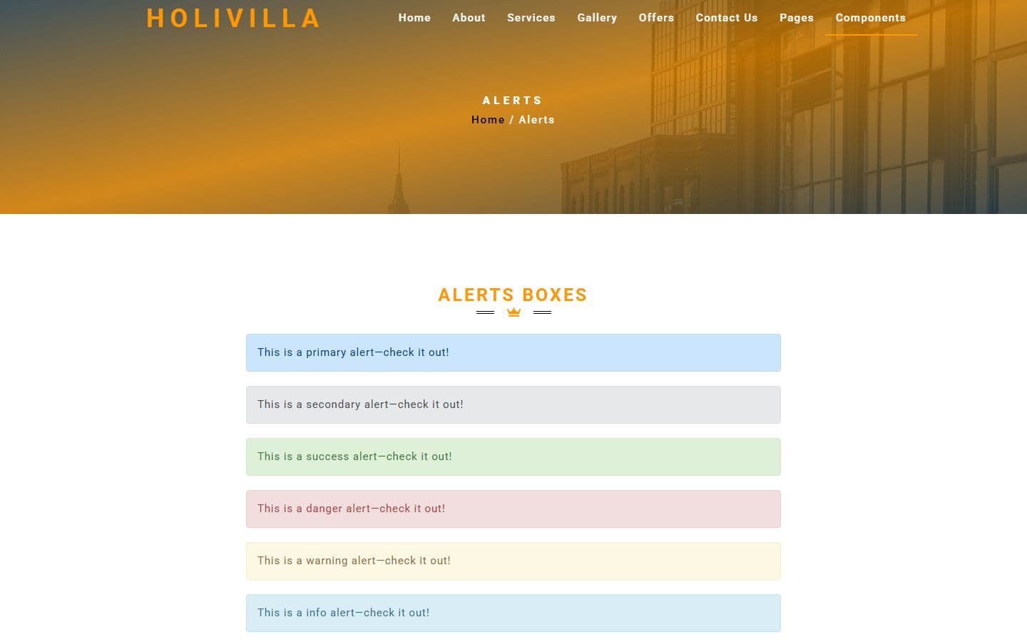 HoliVilla Alerts page