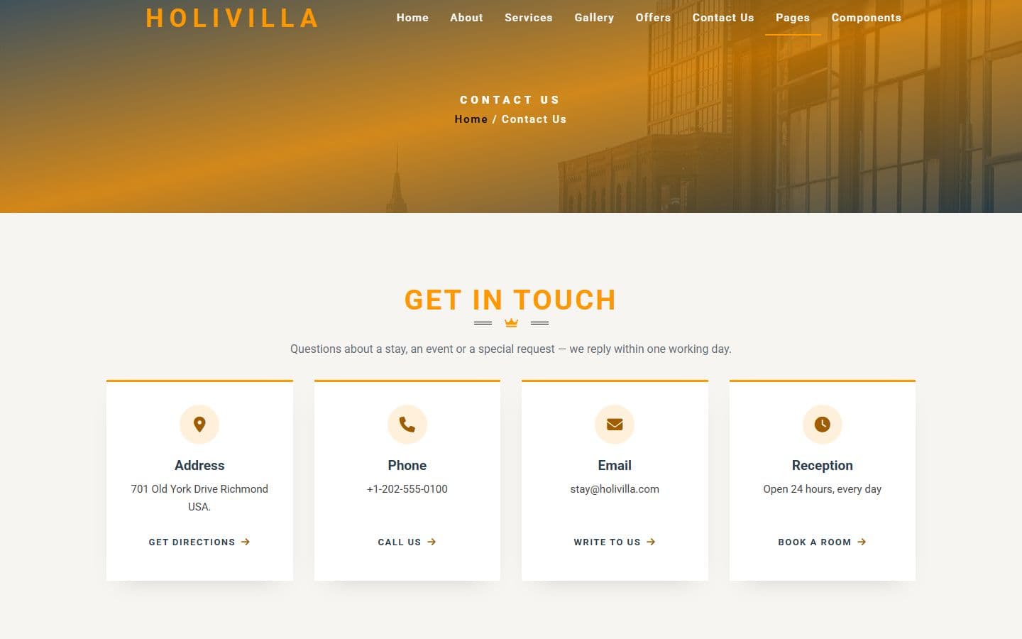 HoliVilla Contact page