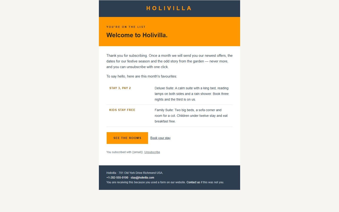 HoliVilla Email: newsletter welcome page