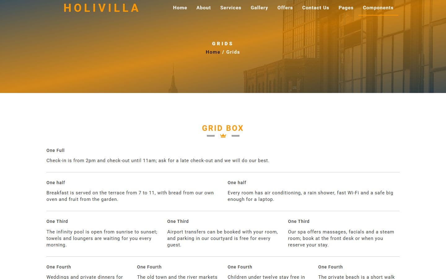 HoliVilla Grid page