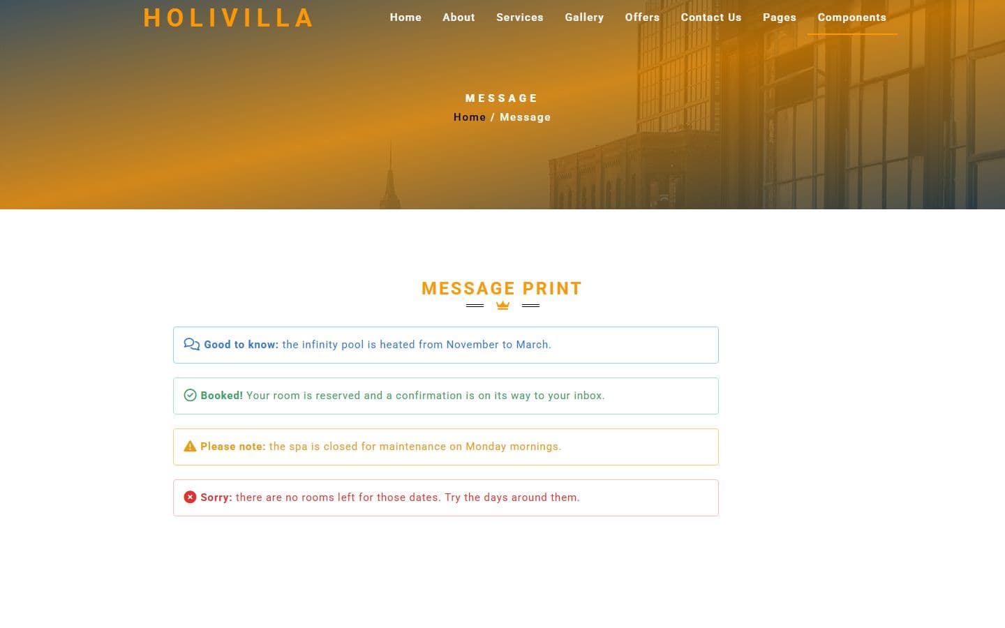 HoliVilla Message page