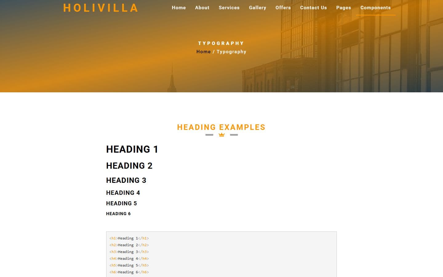 HoliVilla Typography page