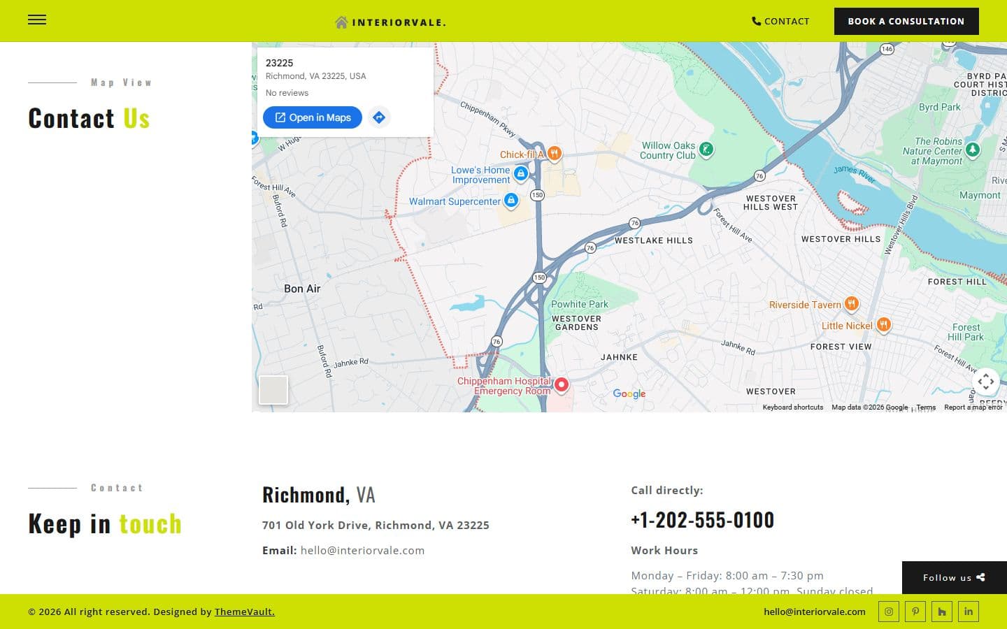 Interiorvale Contact page