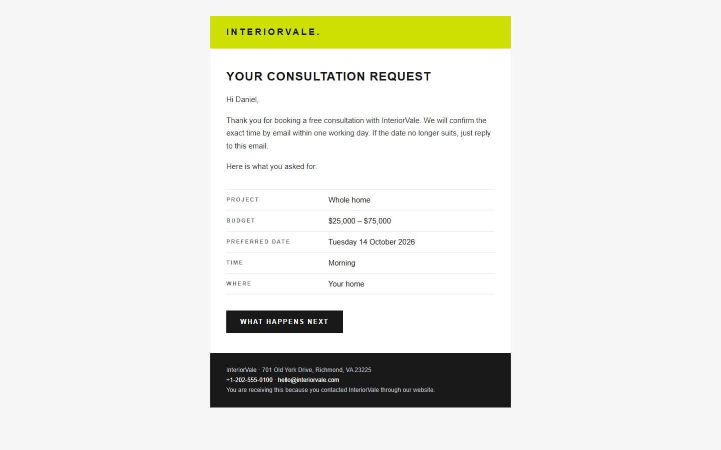 Interiorvale Email: booking page