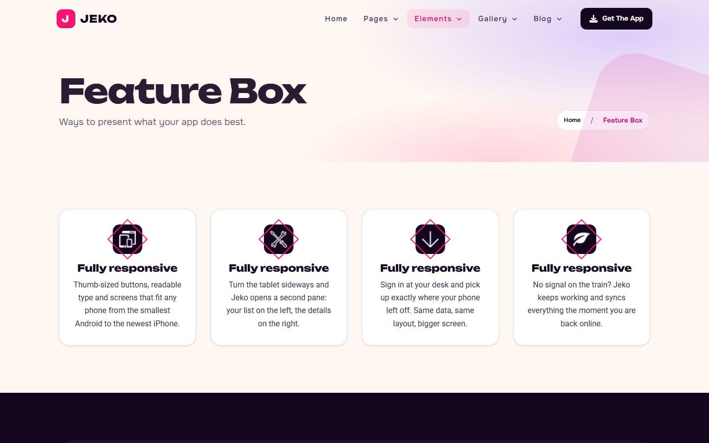 Jeko Feature box page