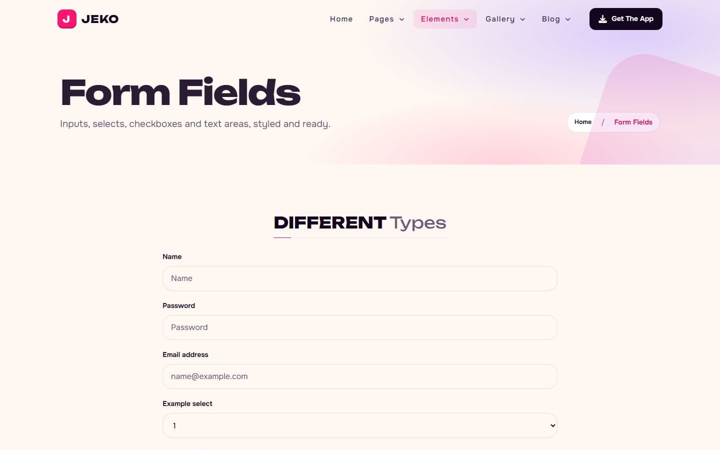 Jeko Form fields page