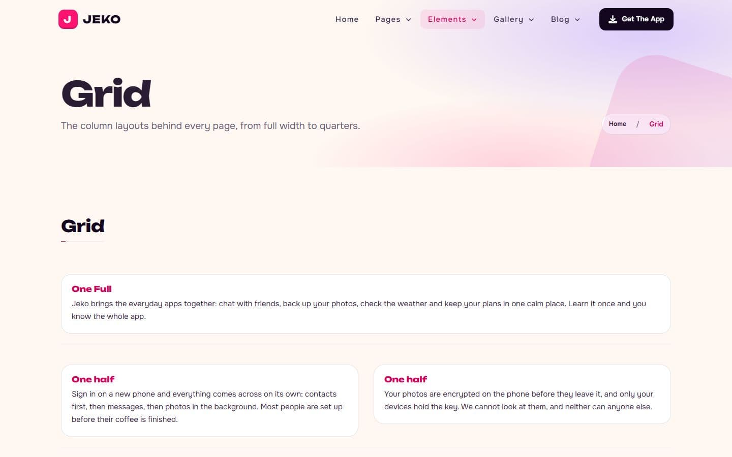 Jeko Grid page