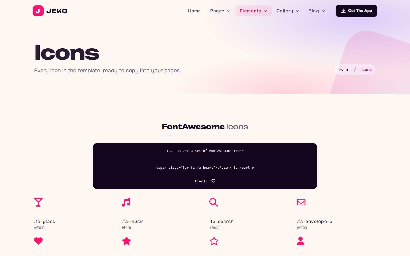 Jeko Icons page