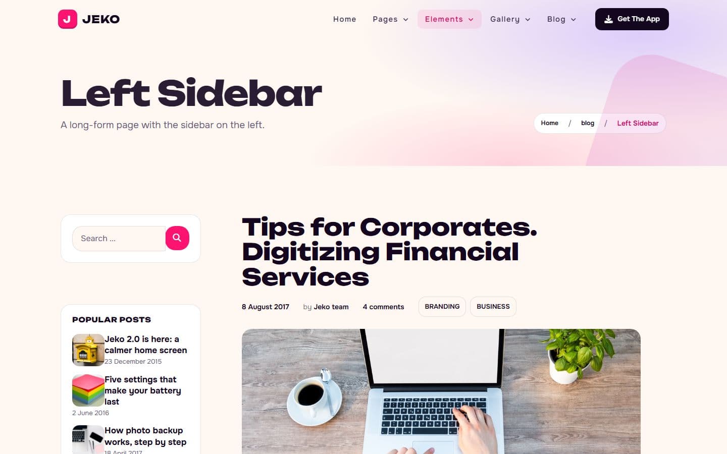 Jeko Left sidebar page