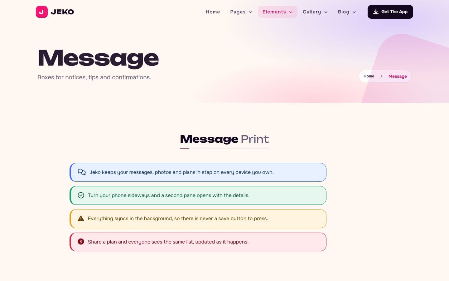 Jeko Message page