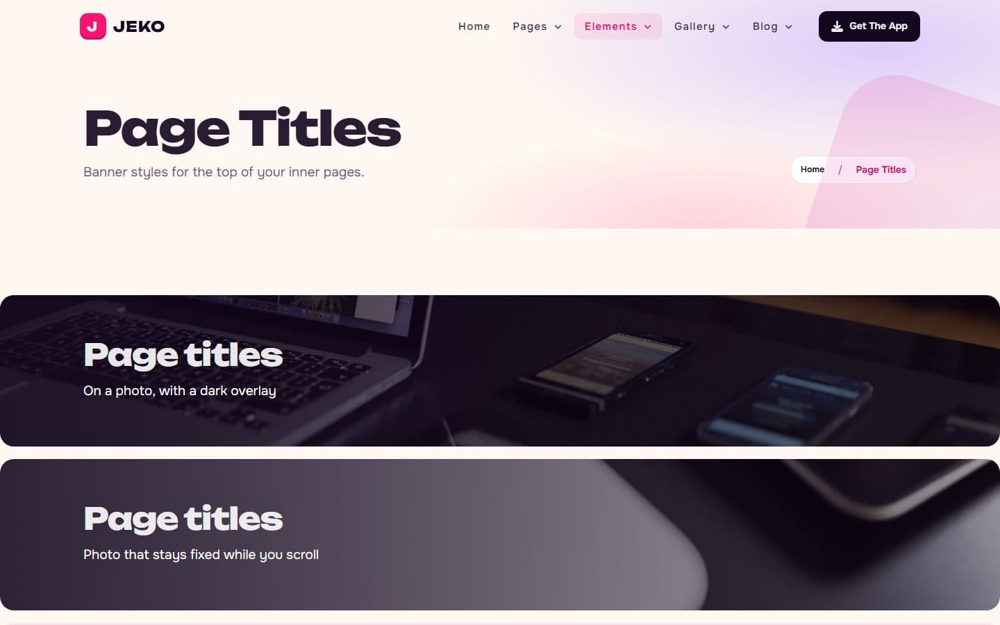 Jeko Page titles page