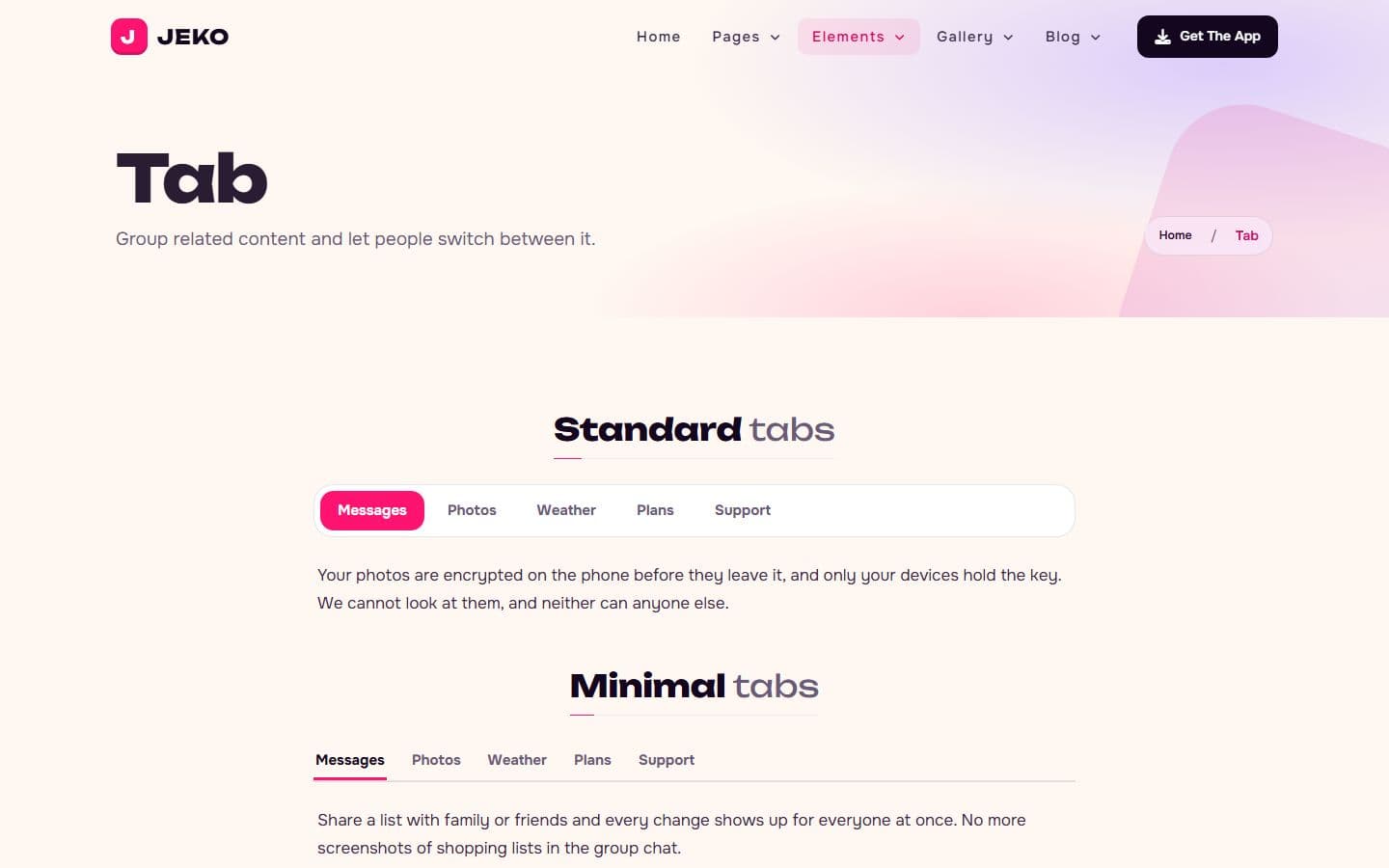 Jeko Tab page