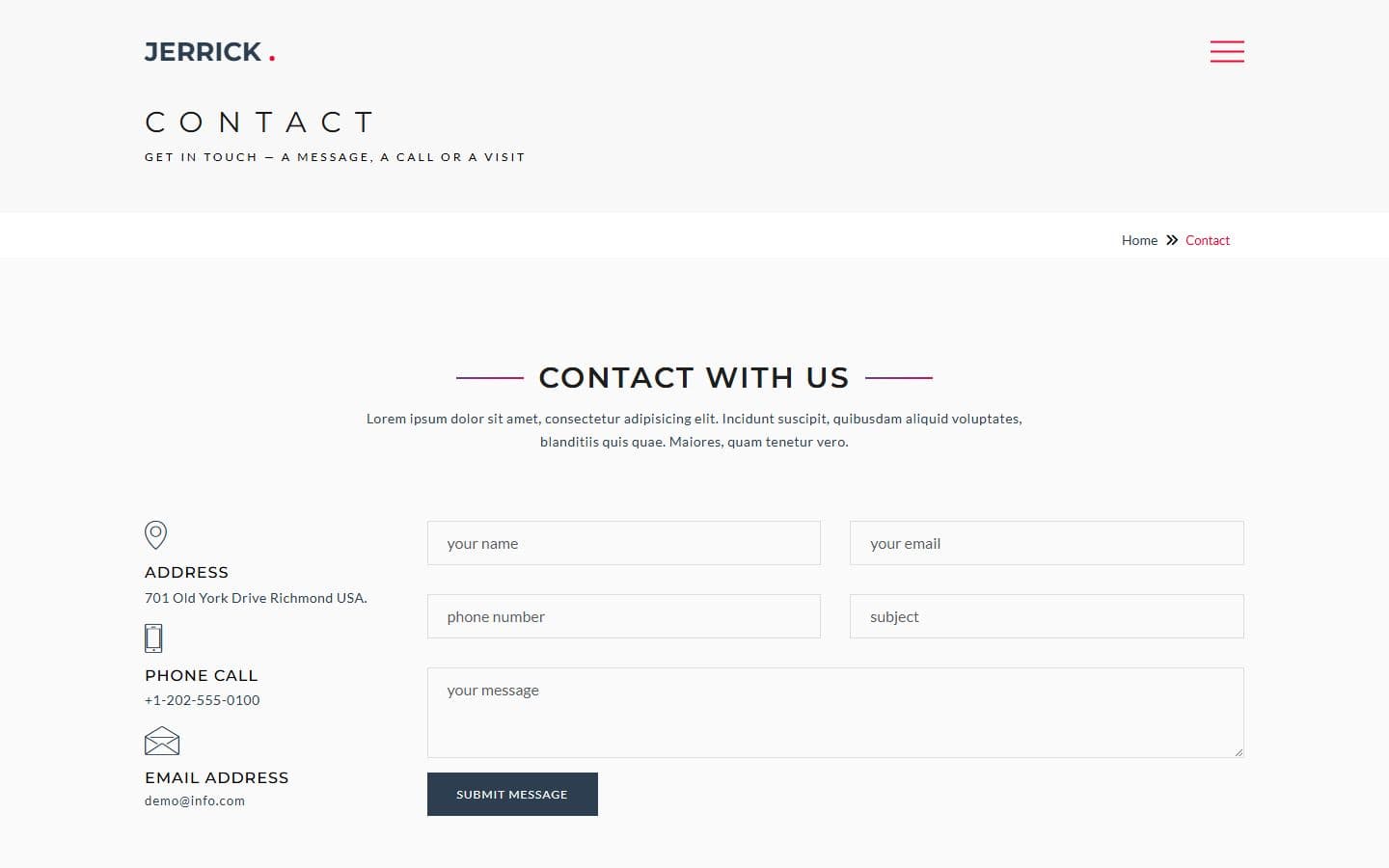 Jerrick Contact page