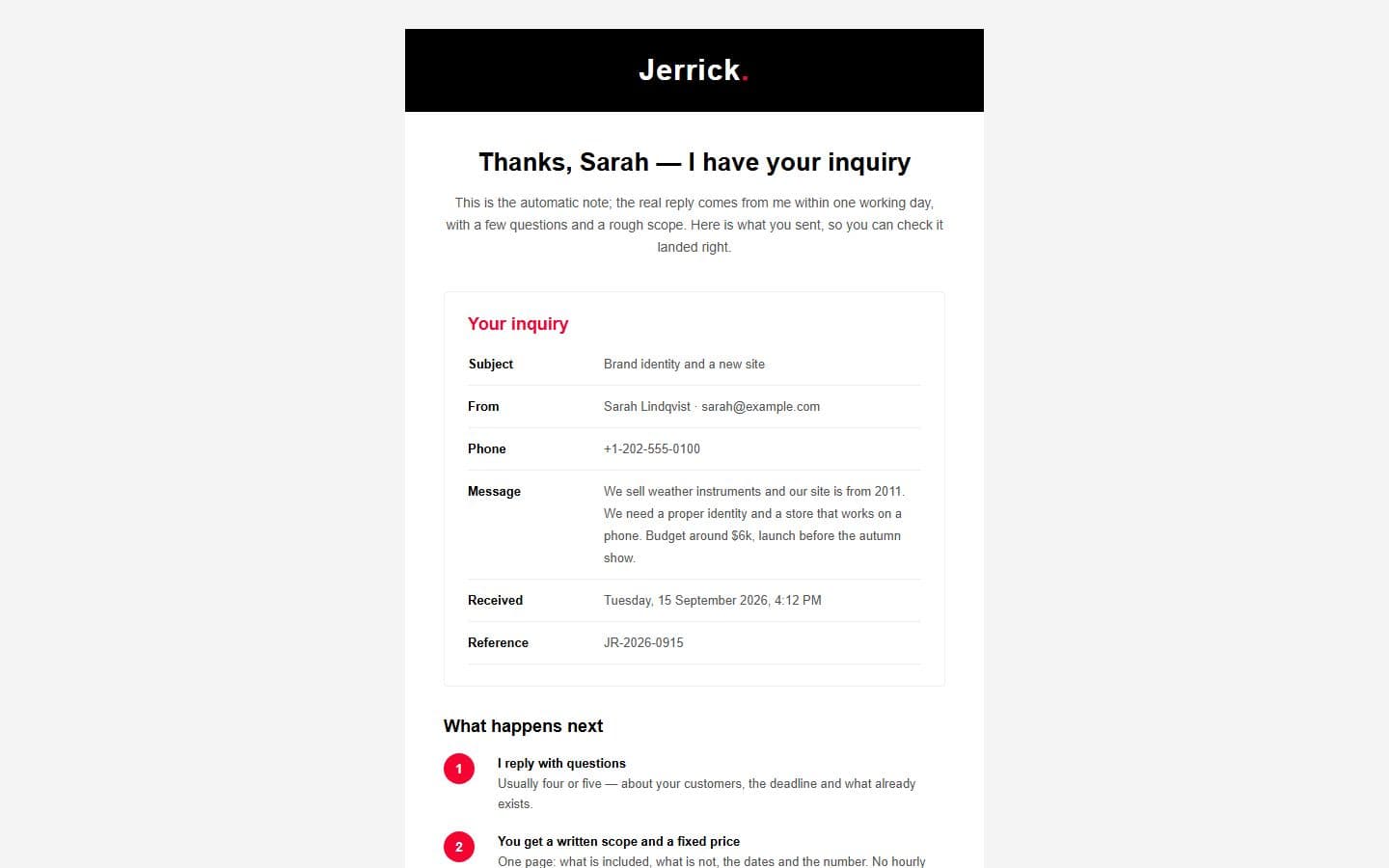 Jerrick Email: inquiry page