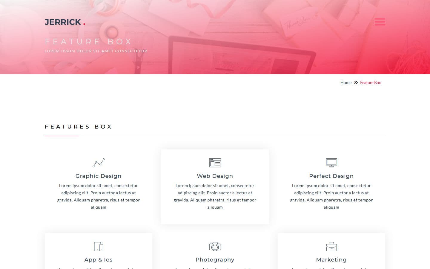 Jerrick Feature box page