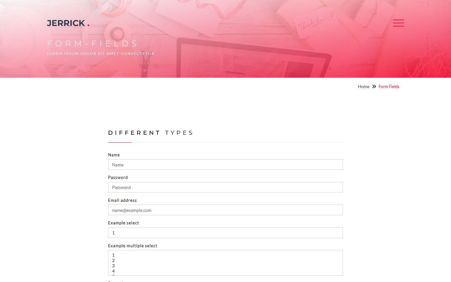 Jerrick Form fields page