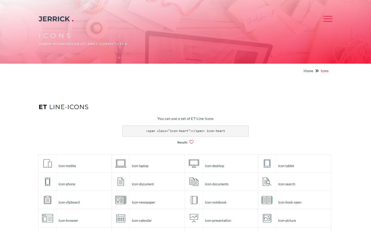 Jerrick Icons page