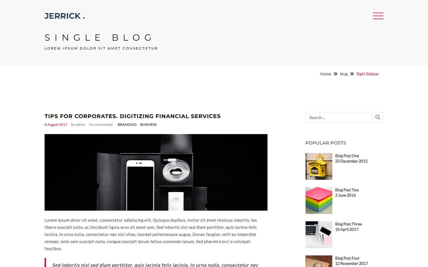 Jerrick Right sidebar page