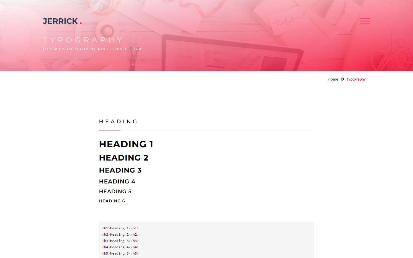 Jerrick Typography page