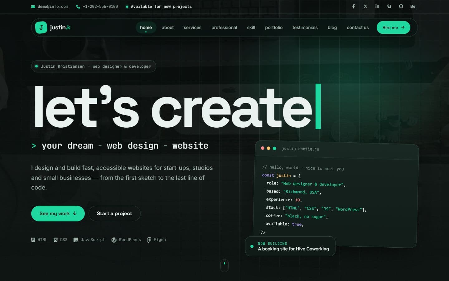 Justin-Kristiansen – web developer portfolio website template home page