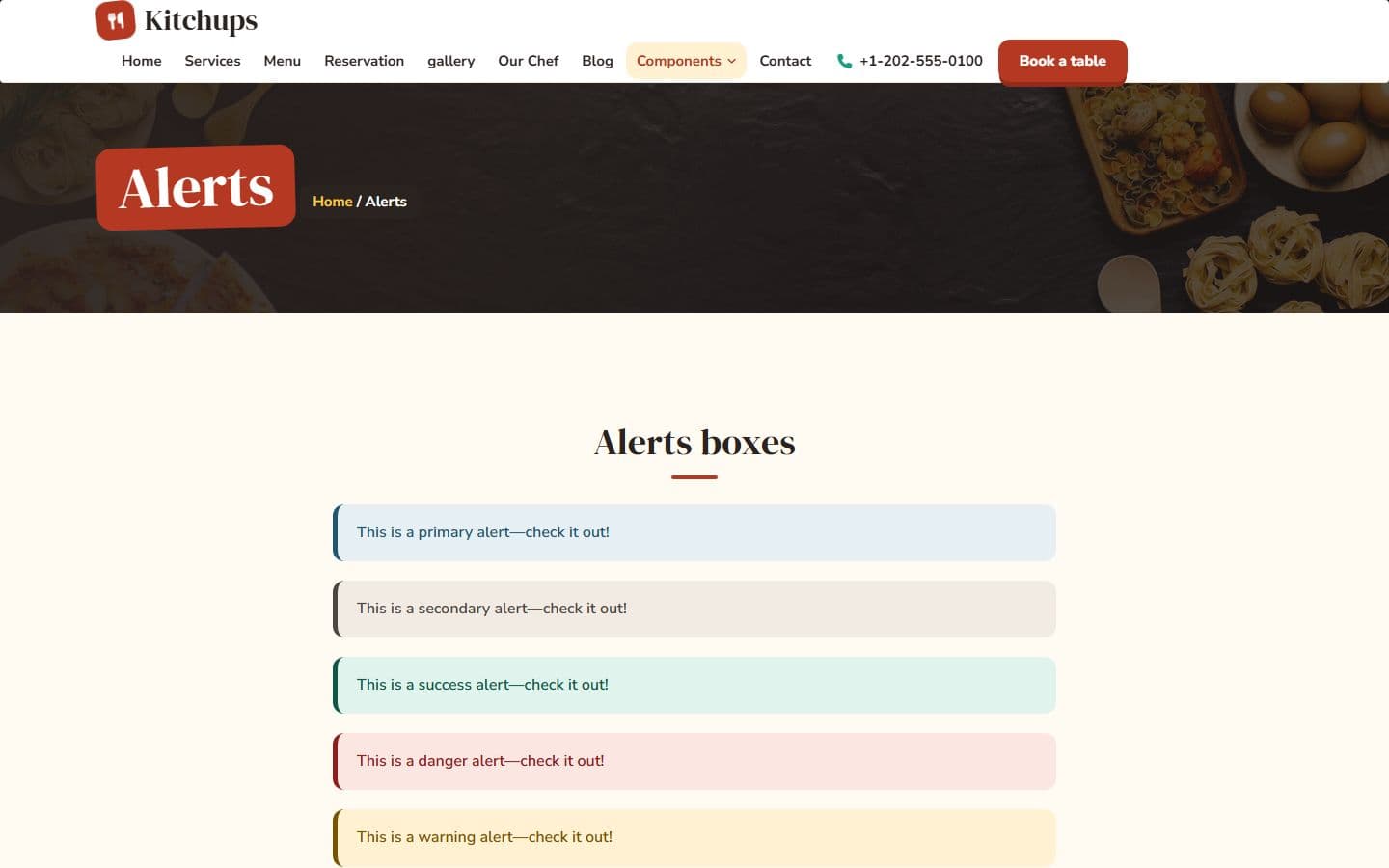 Kitchups Alerts page