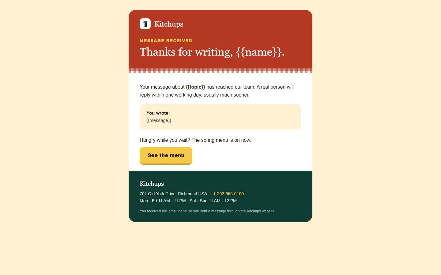 Kitchups Email: contact page
