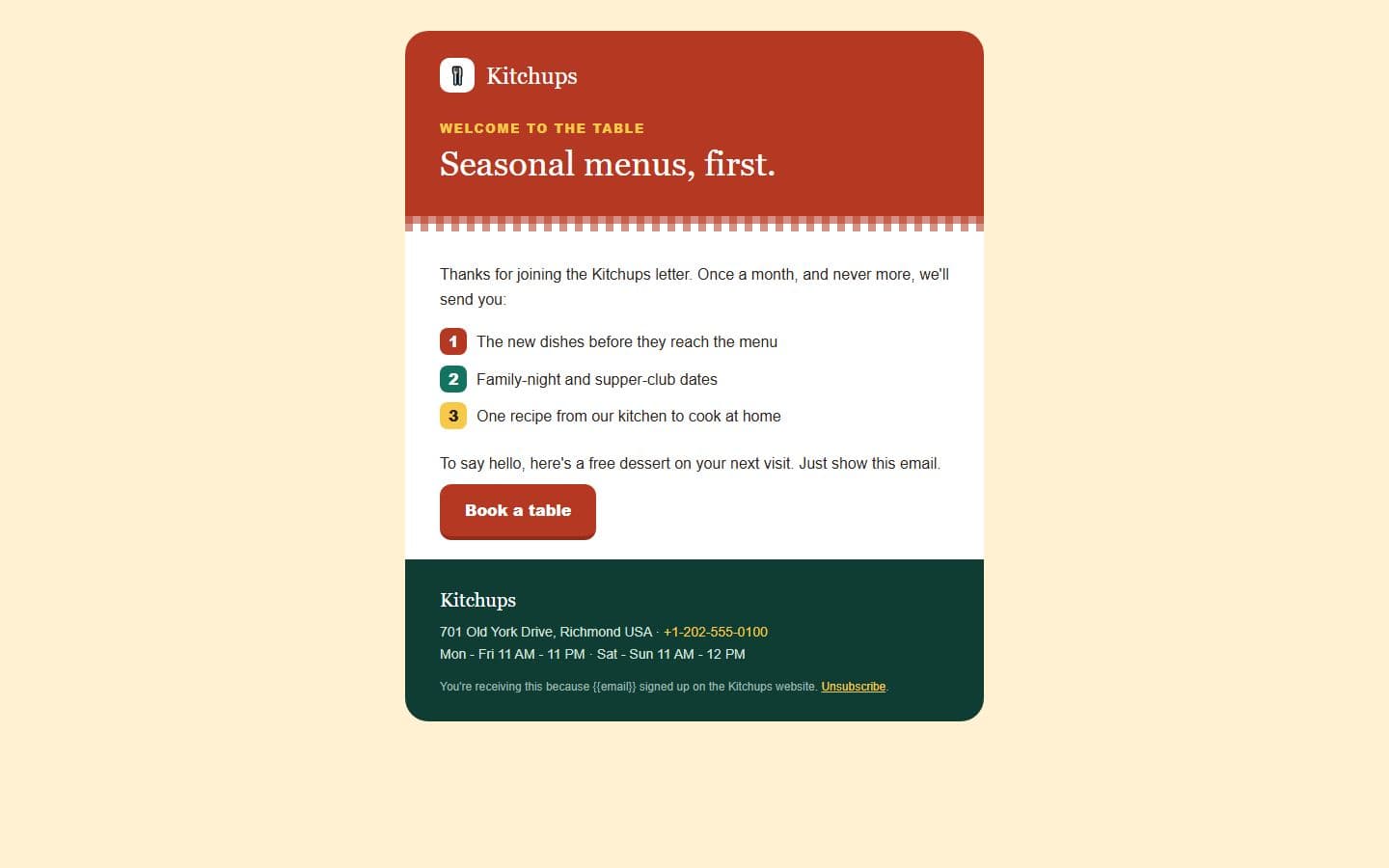 Kitchups Email: newsletter page