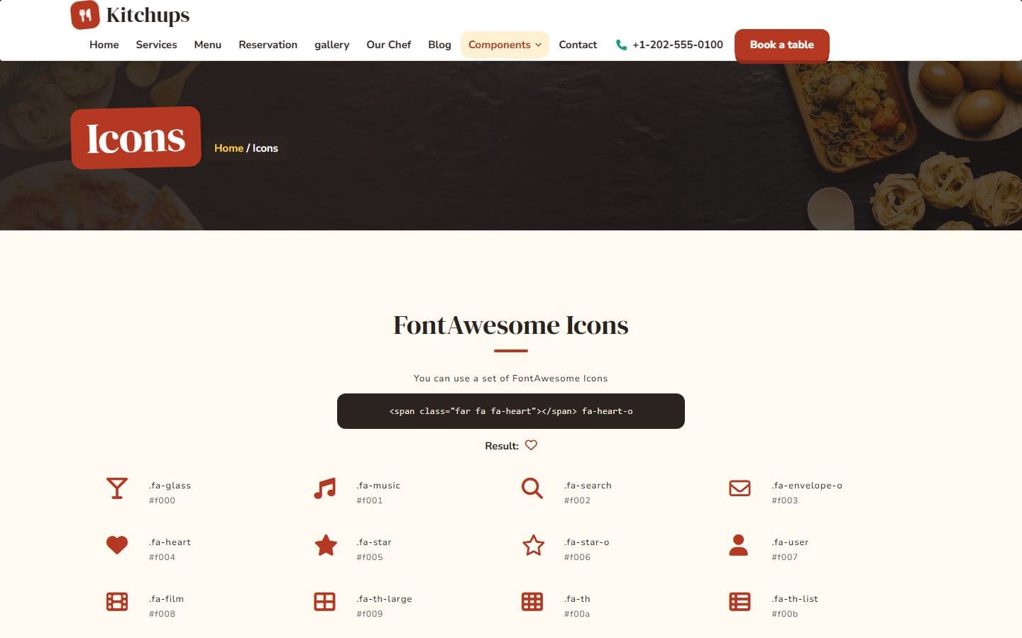 Kitchups Icons page