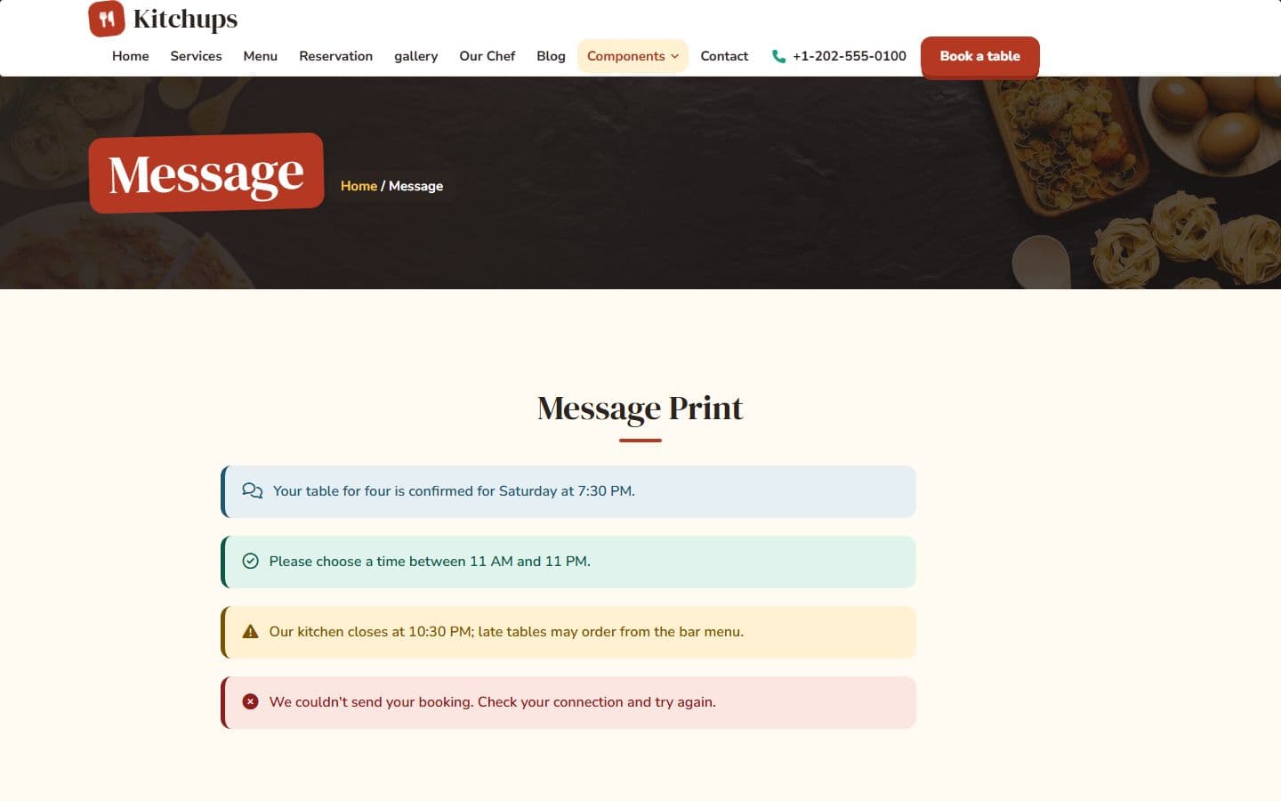 Kitchups Message page