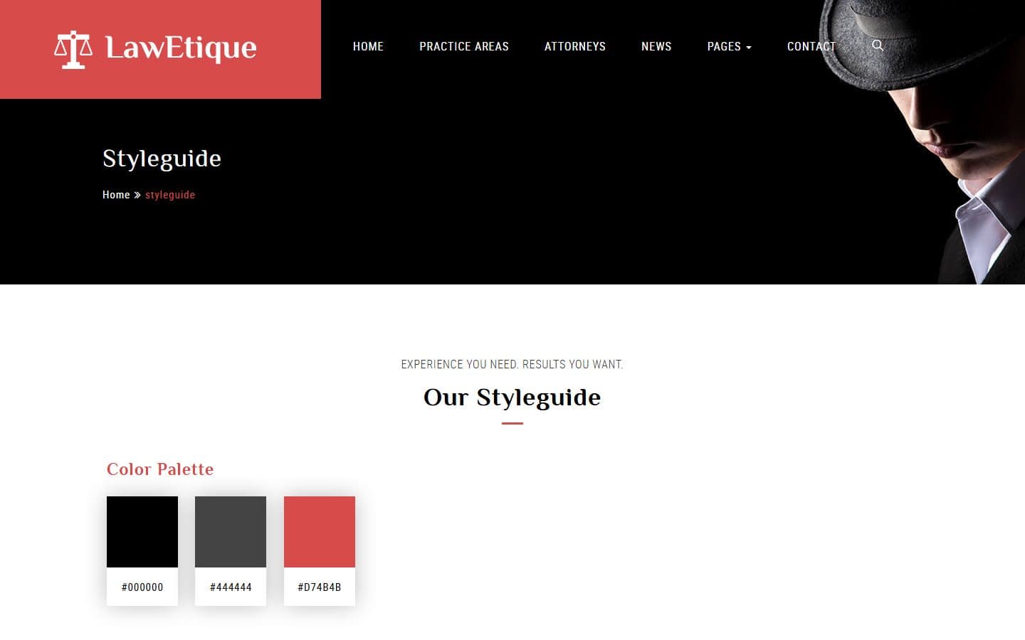 Lawetique Styleguide page