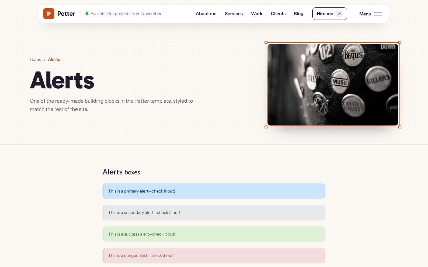 Petter Alerts page