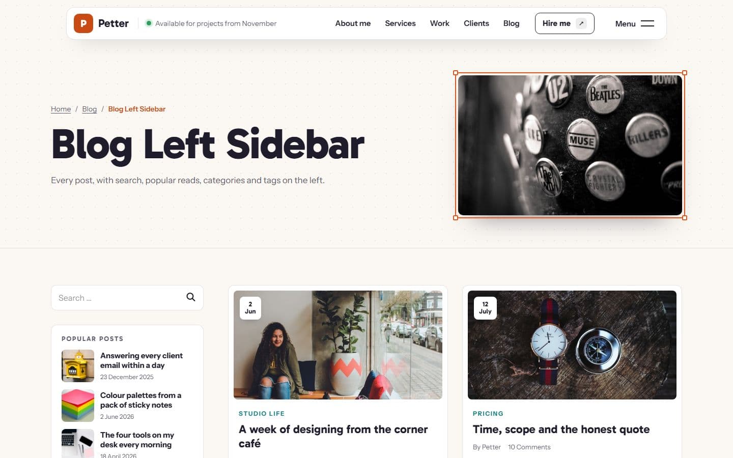 Petter Blog left sidebar page