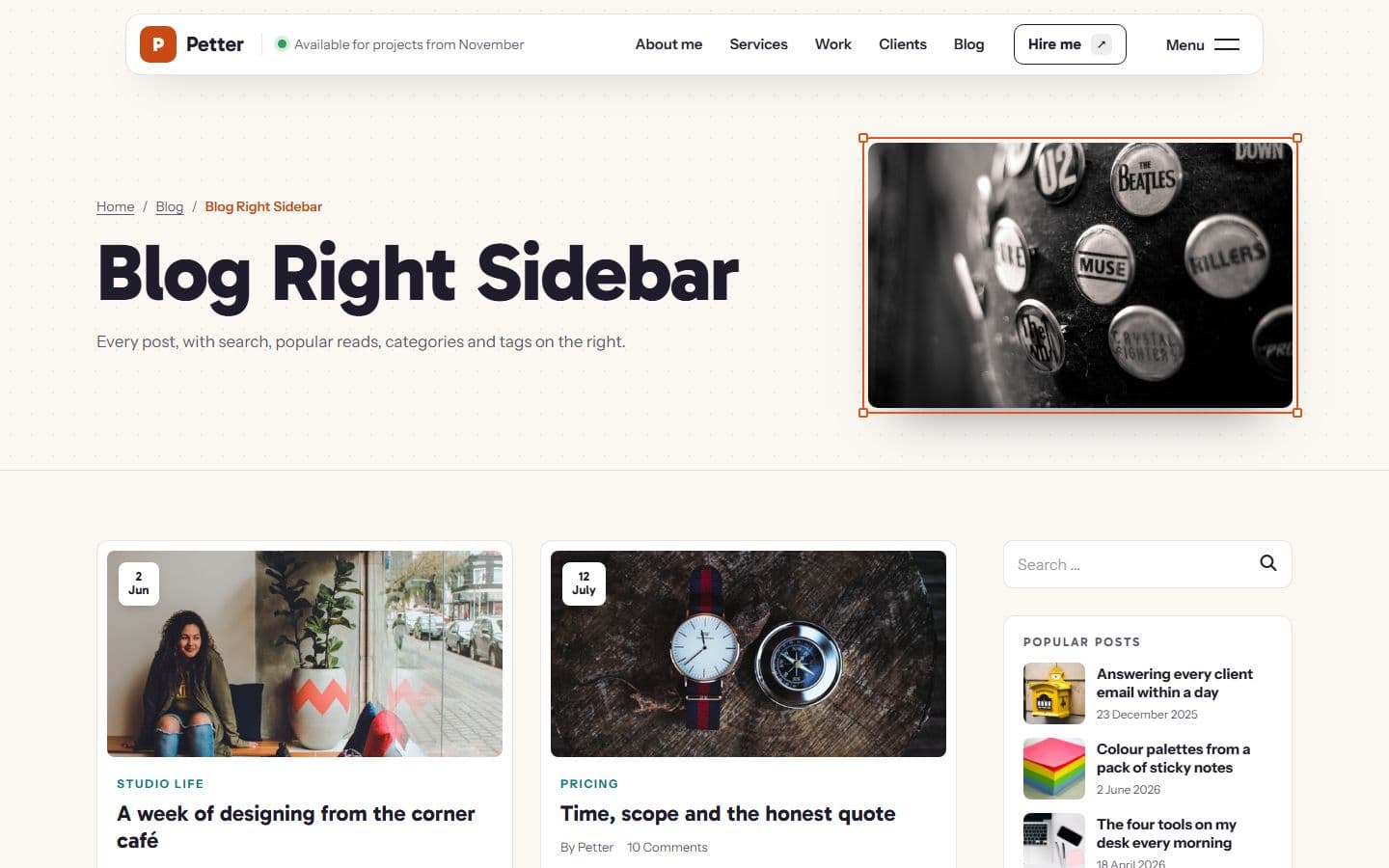 Petter Blog right sidebar page