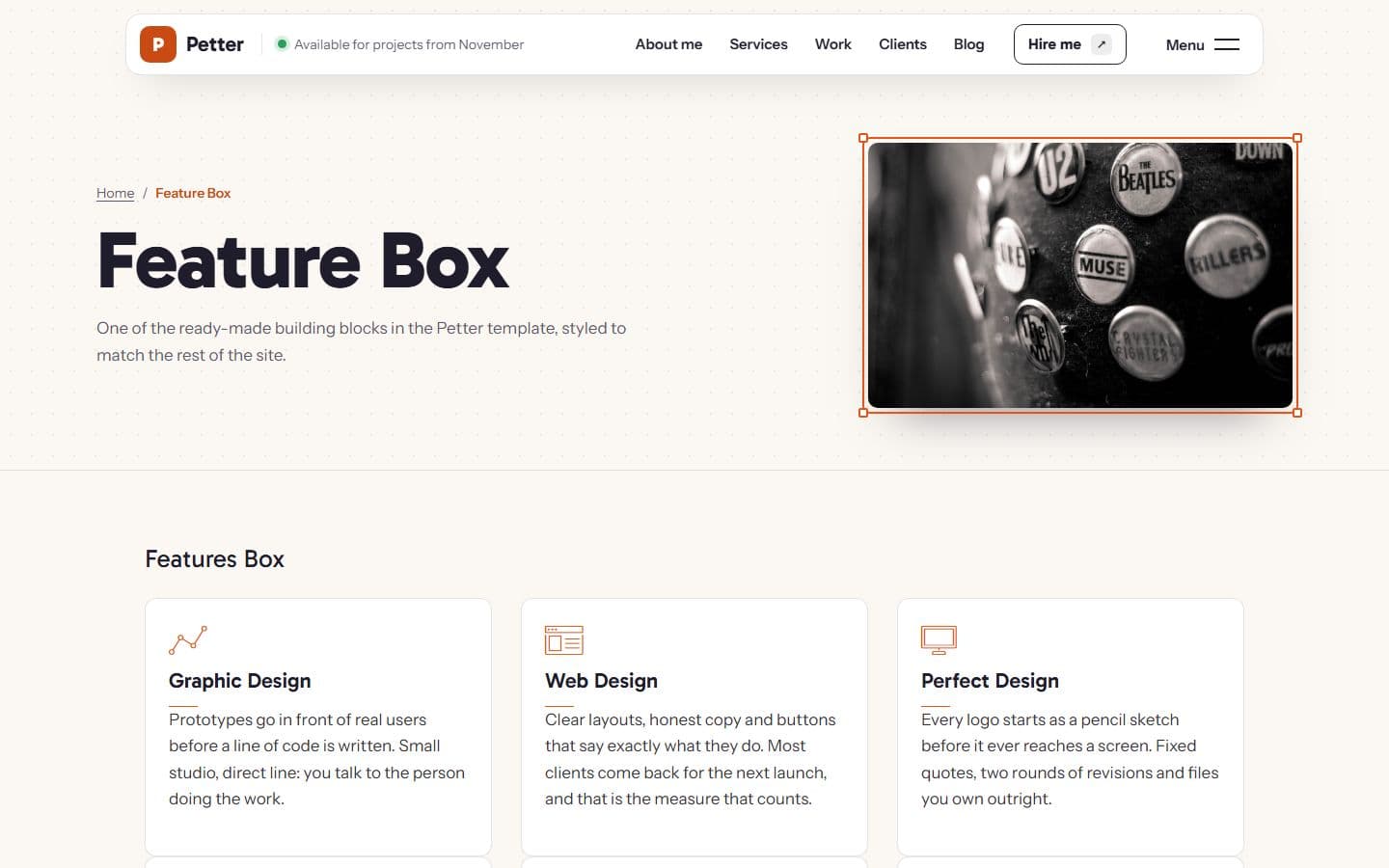 Petter Feature box page