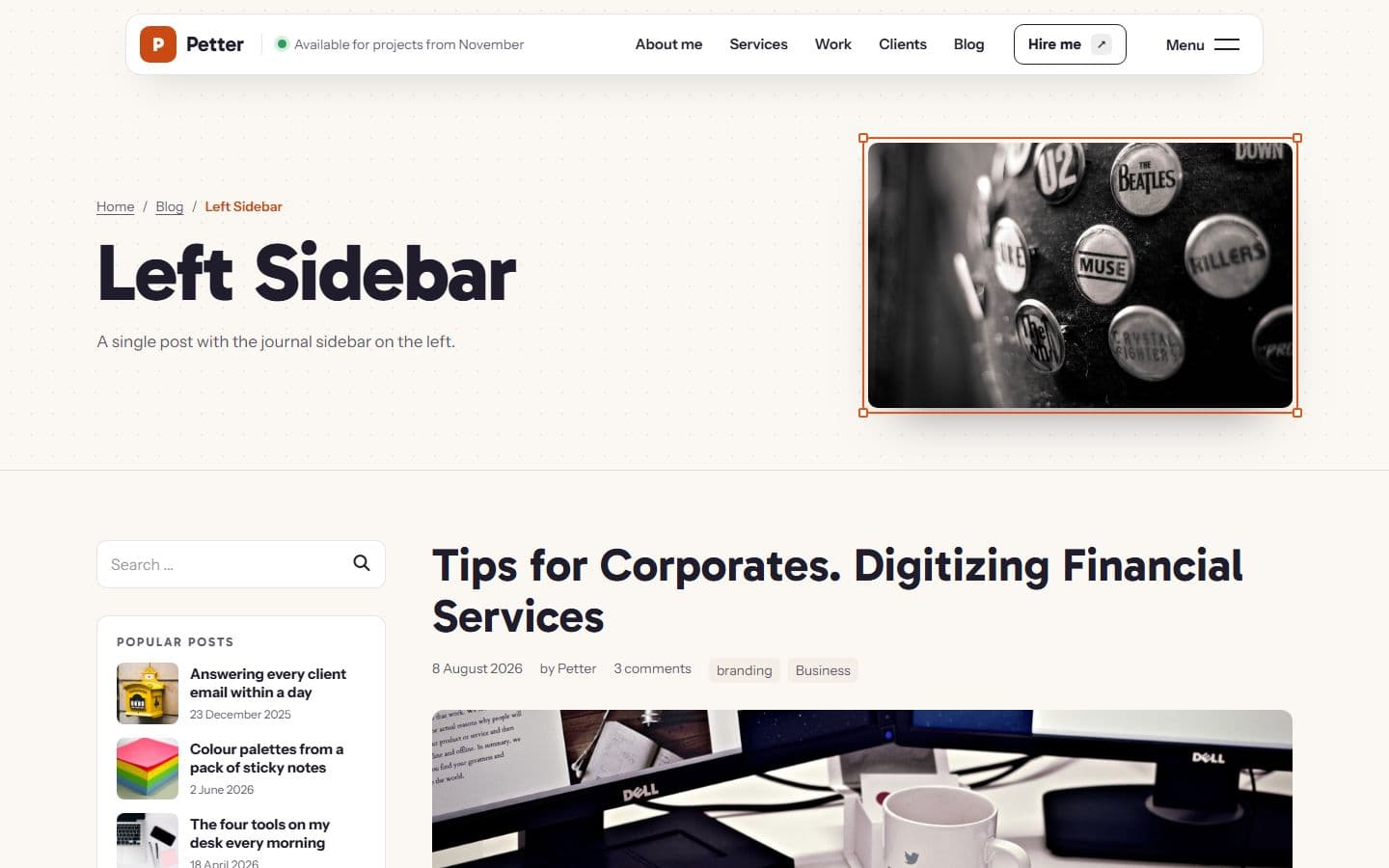Petter Left sidebar page