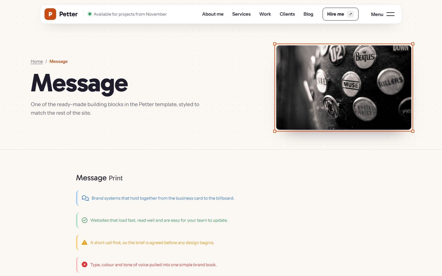 Petter Message page