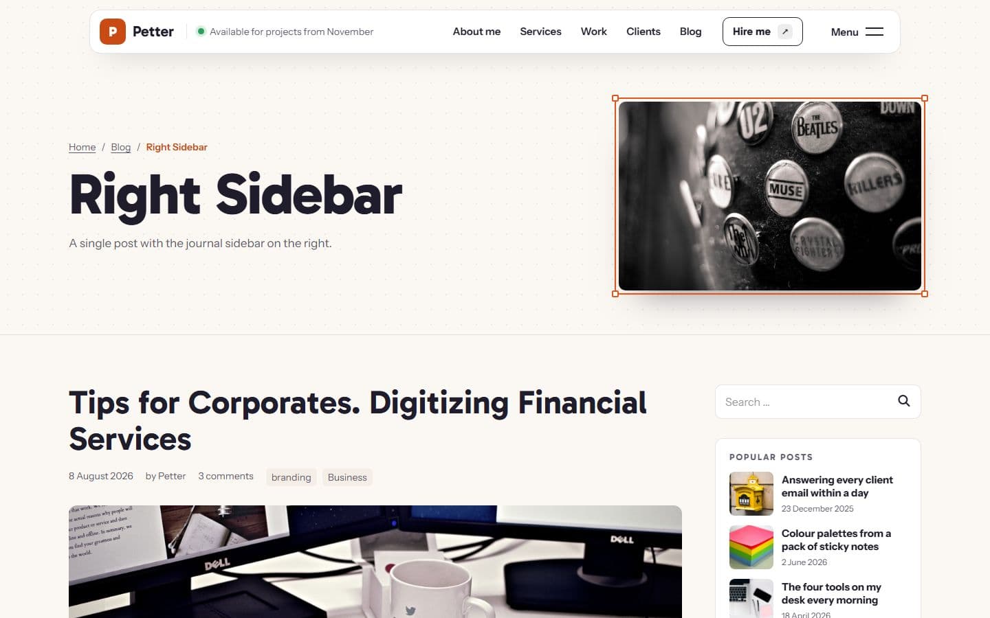 Petter Right sidebar page
