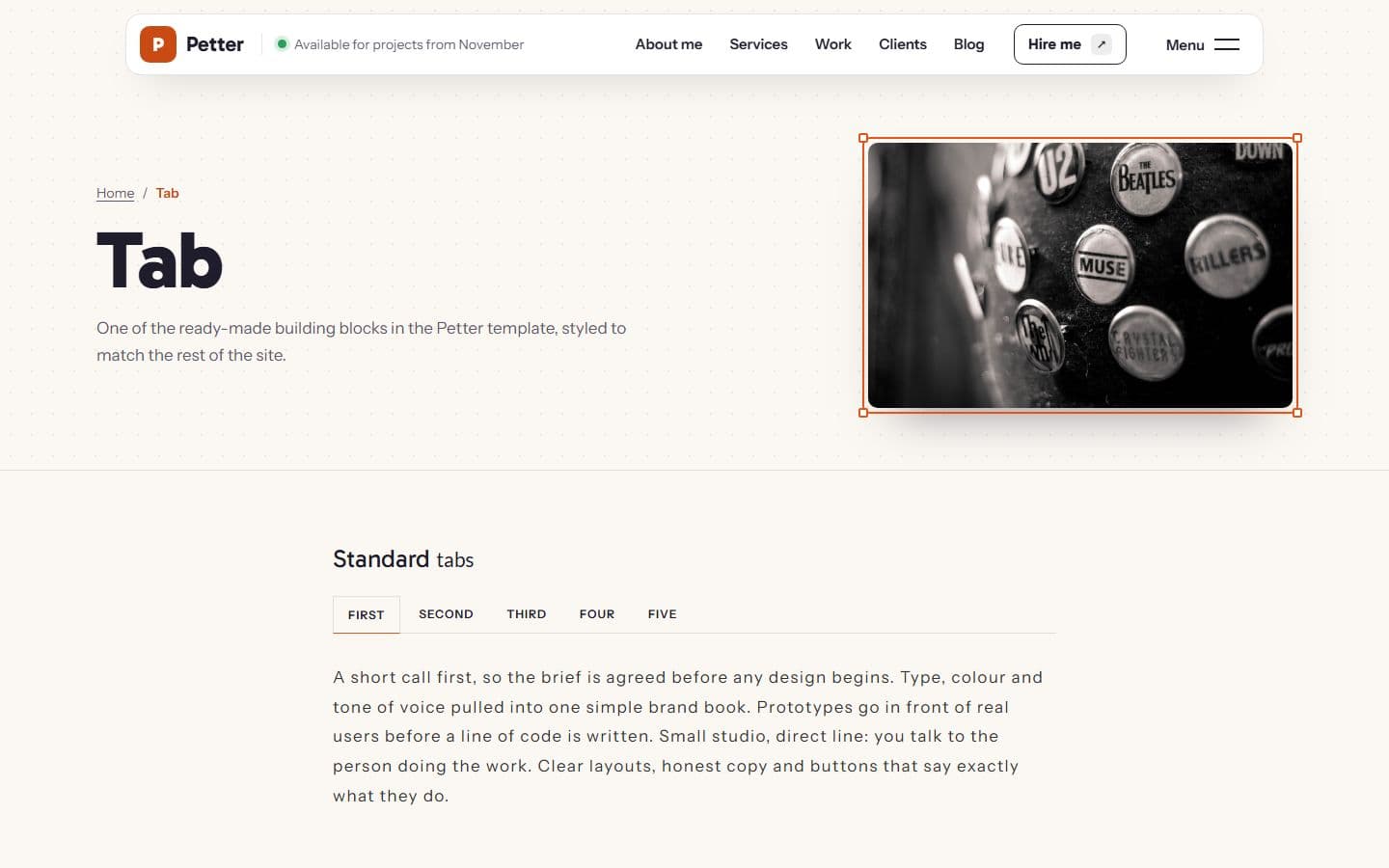 Petter Tab page
