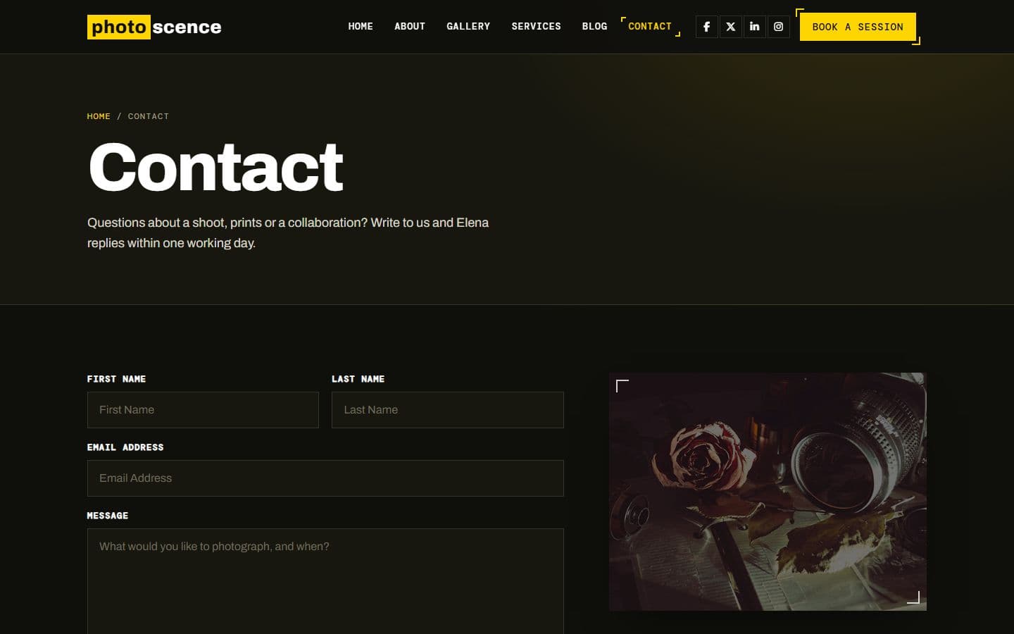 Photo Scence Contact page