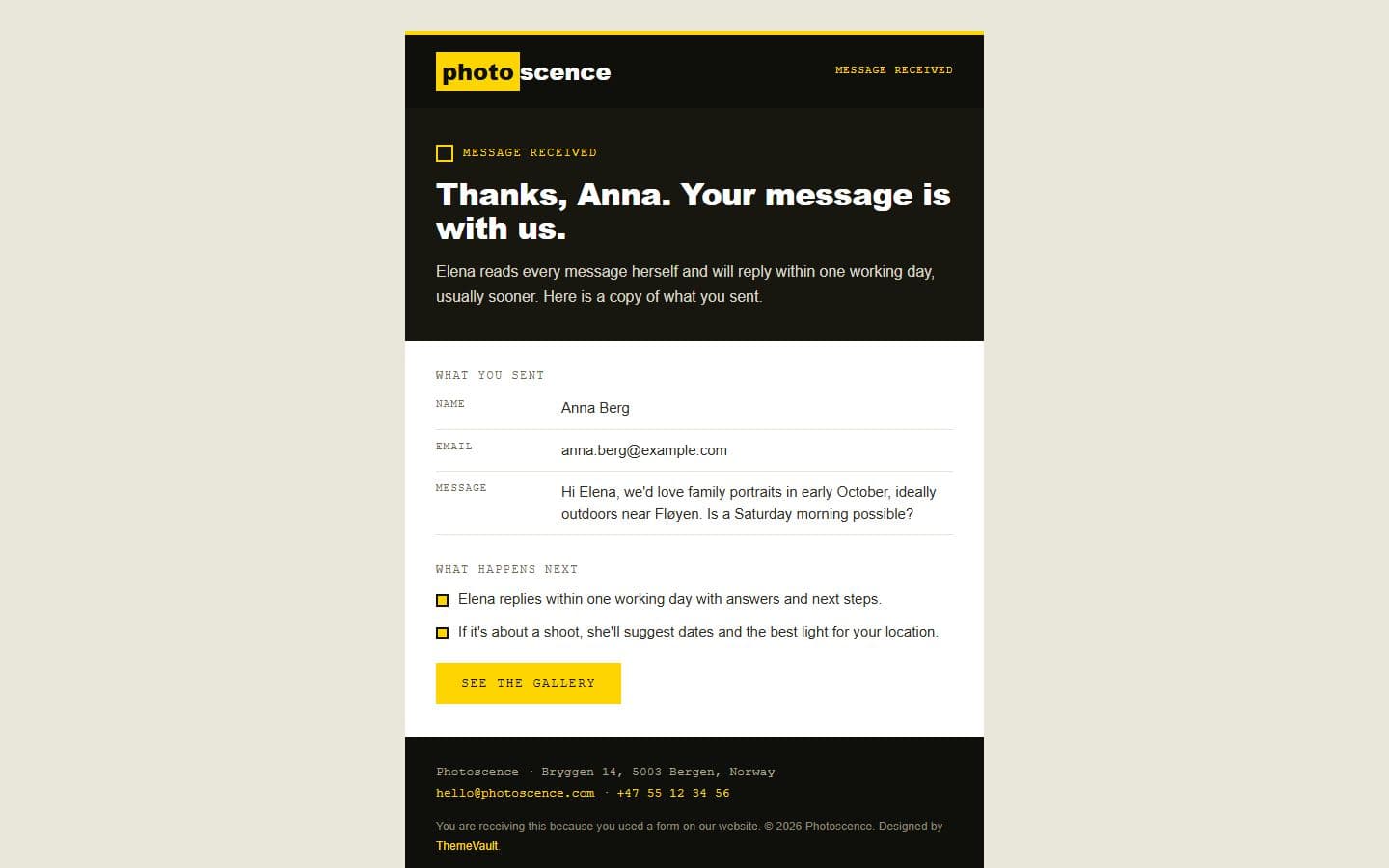 Photo Scence Email: contact reply page