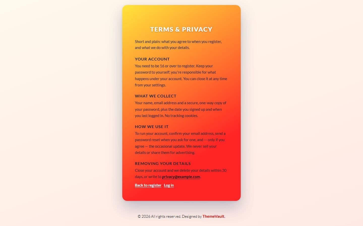Portal Login Form 3 Terms page