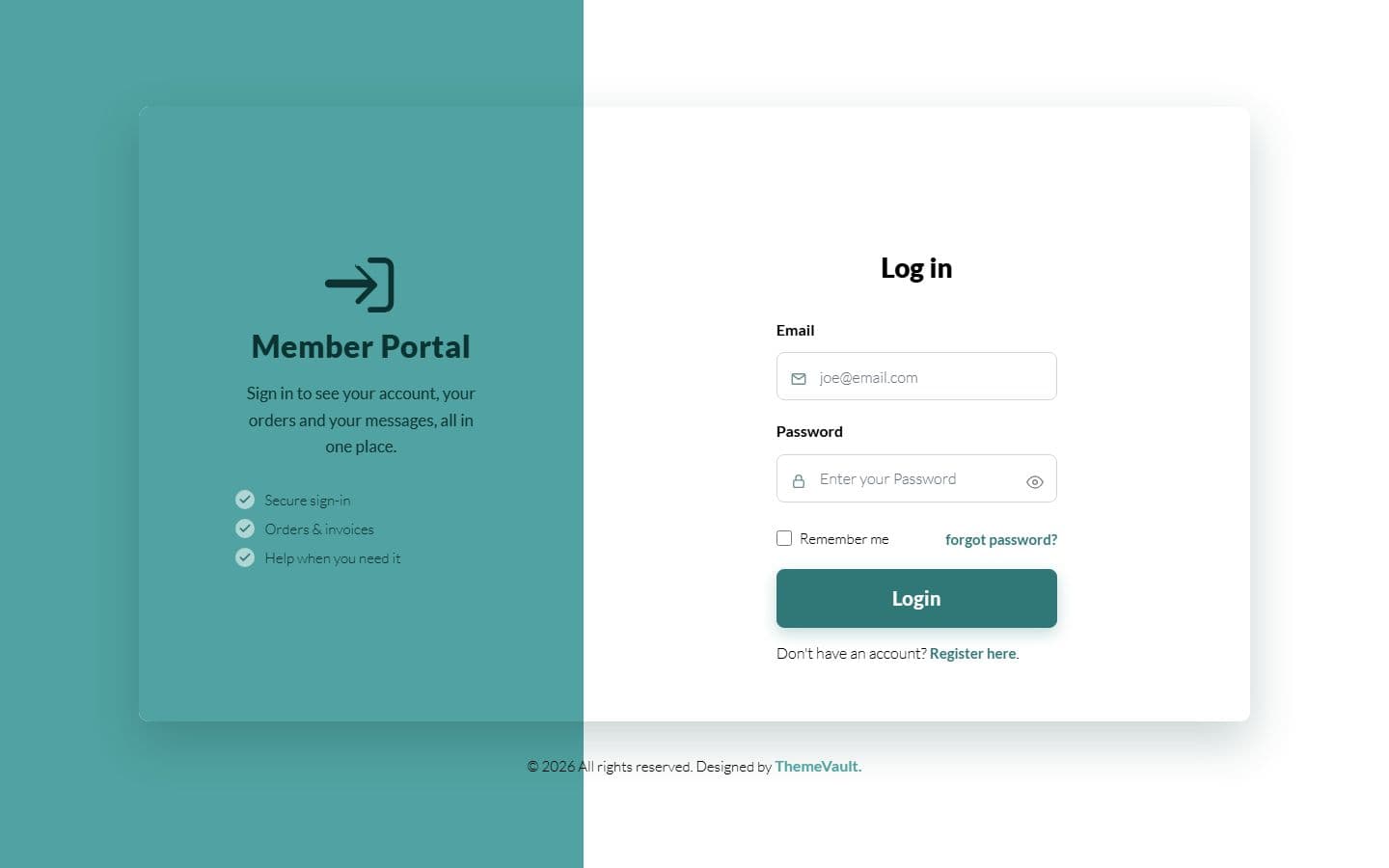 Portal Responsive Login Form Template home page