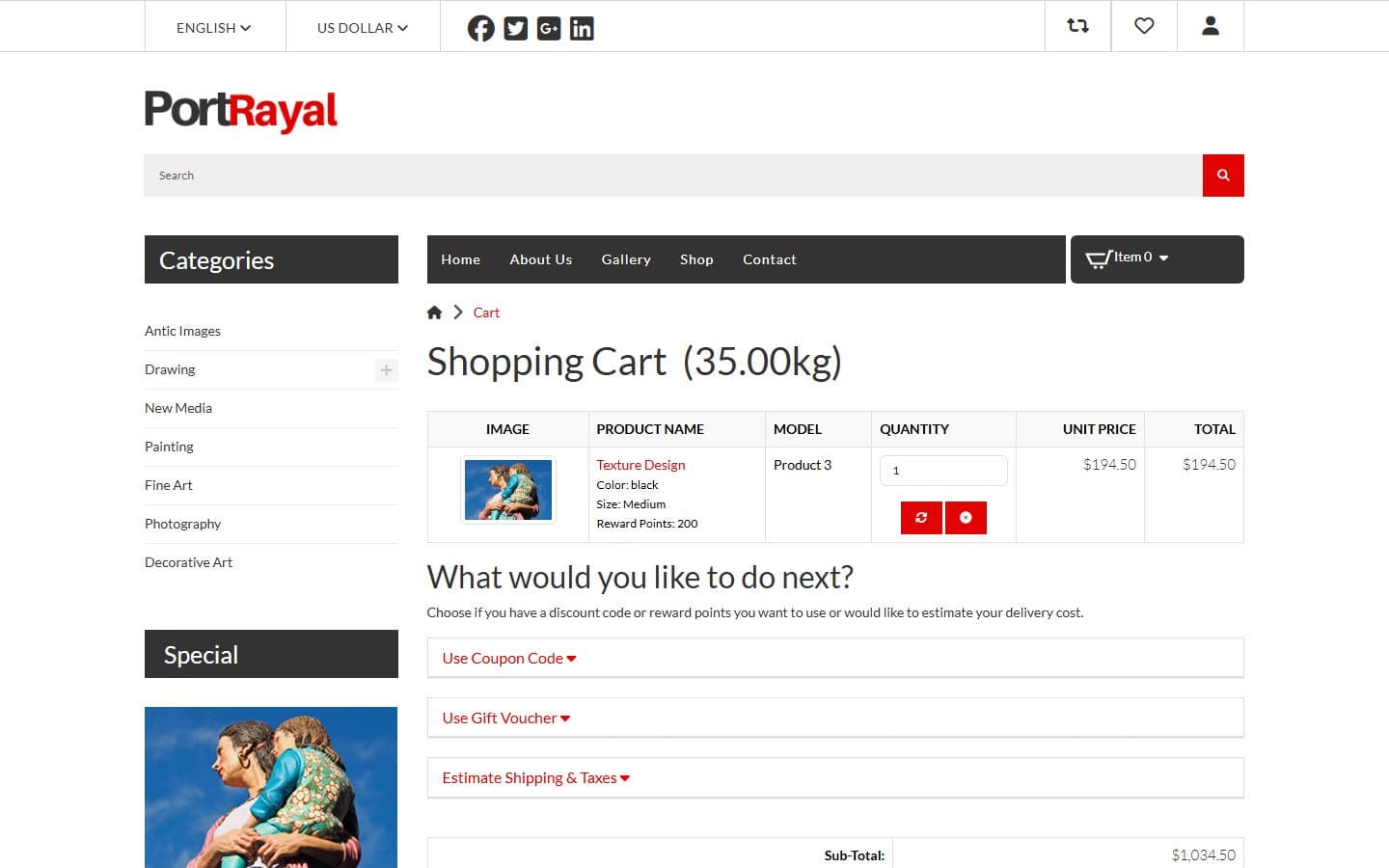 Portrayal Cart page