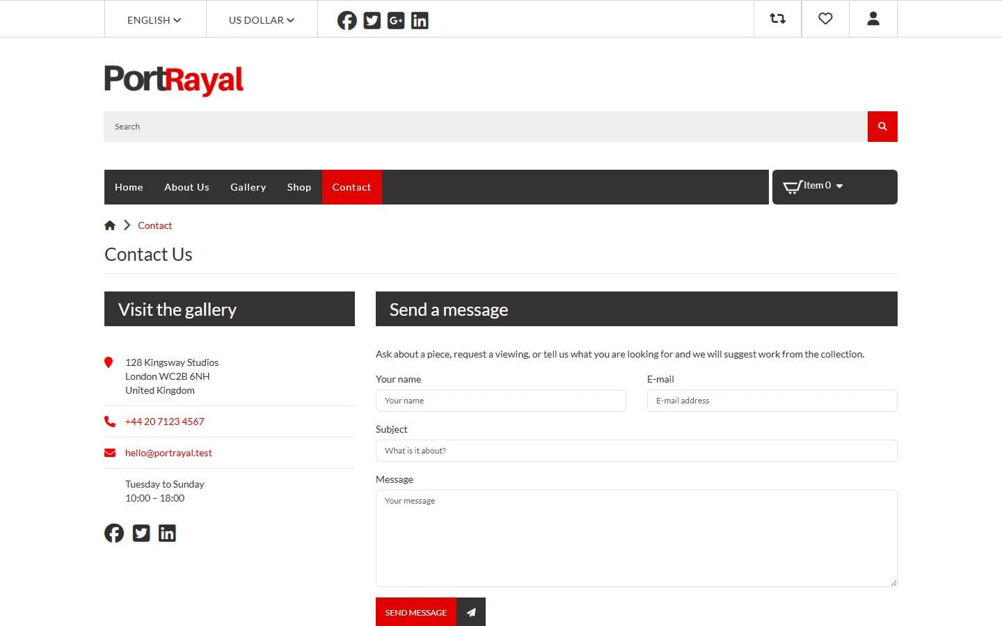 Portrayal Contact page