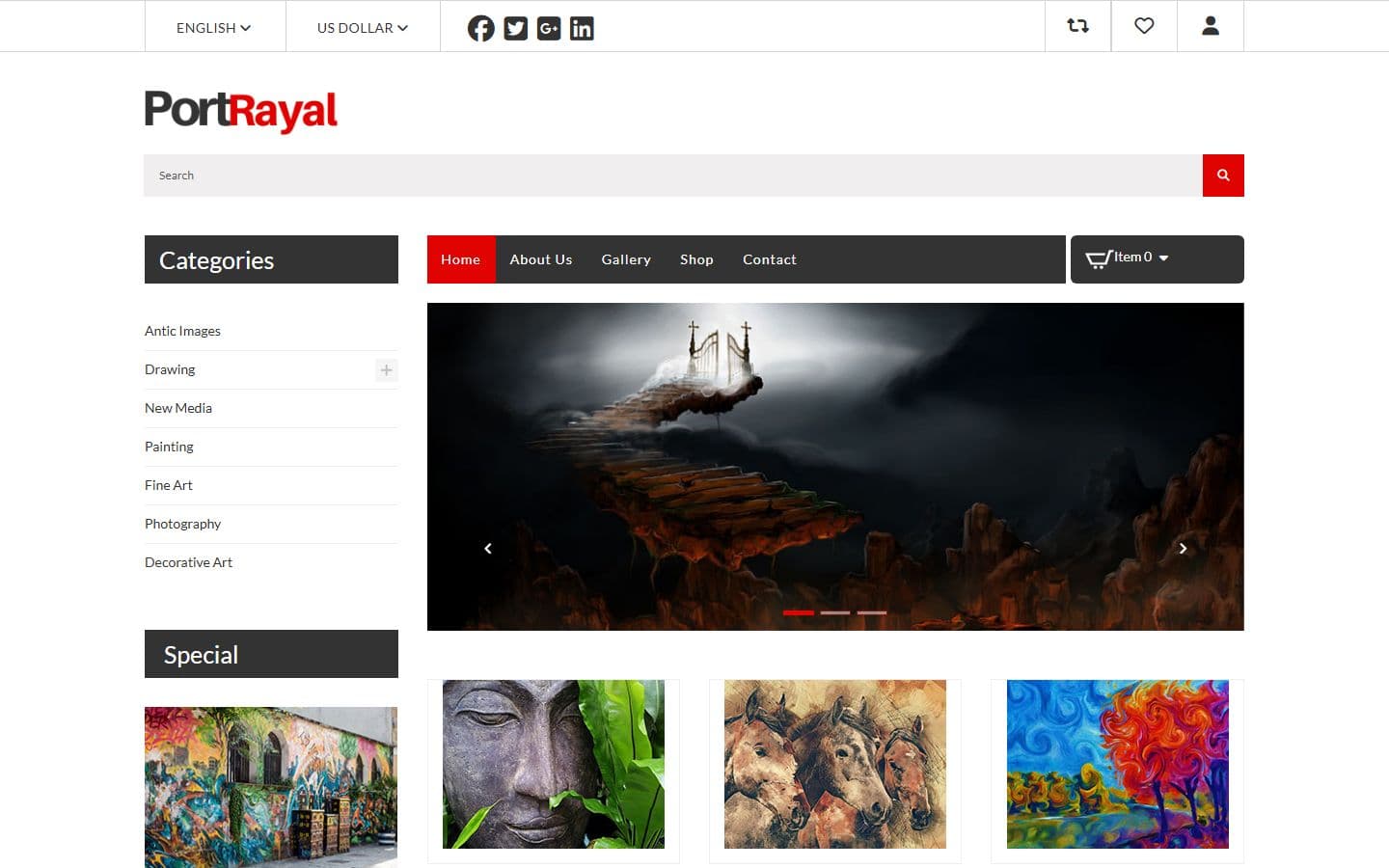 Portrayal- Free Online Art Gallery Website Template home page