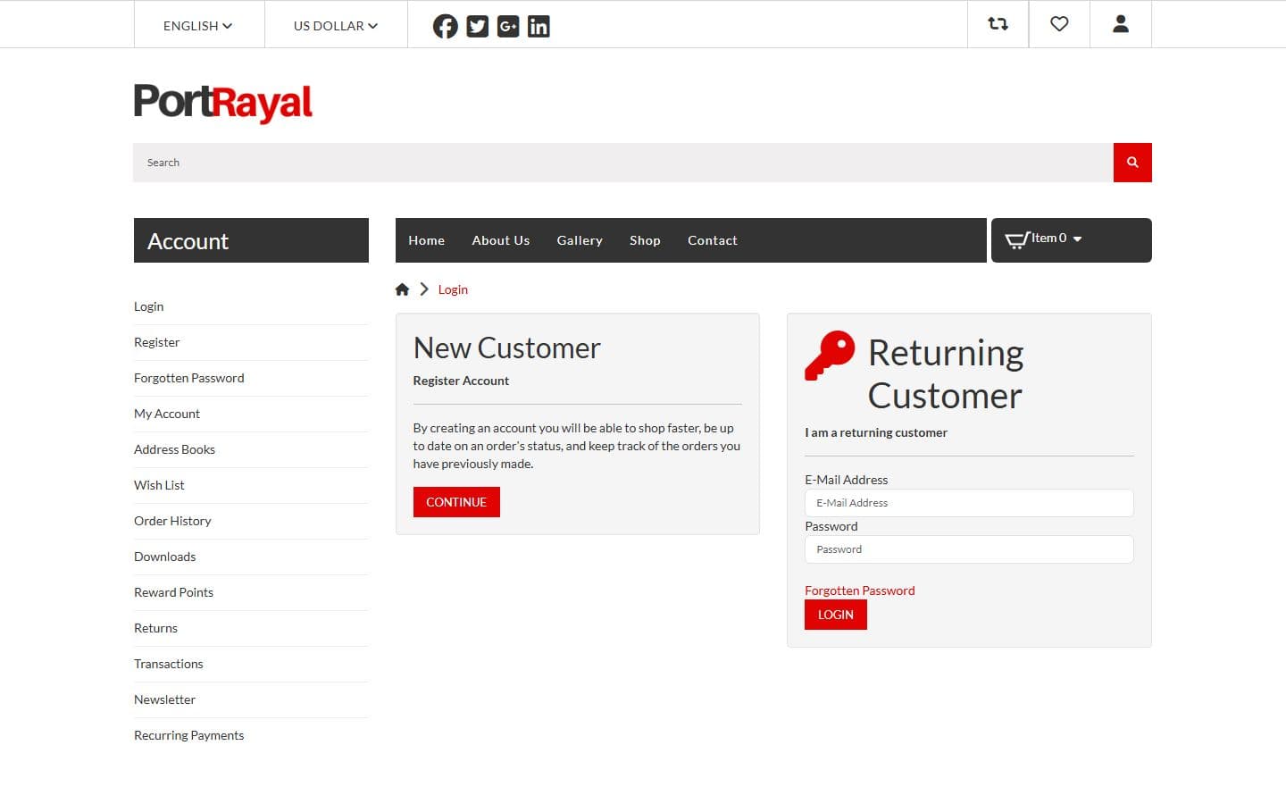 Portrayal Login page