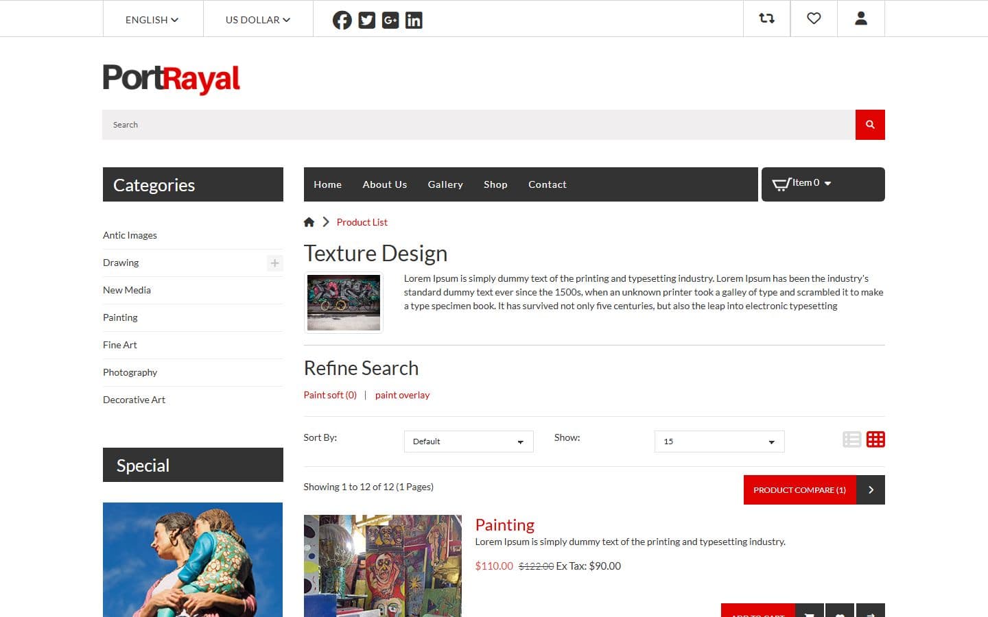 Portrayal Product list page