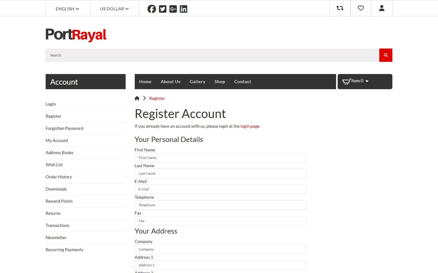 Portrayal Register page